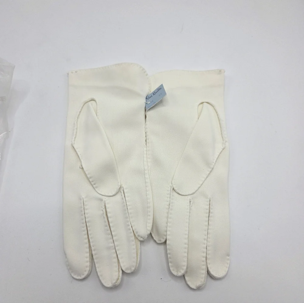 Vintage Van Raalte Nylon White Ivory Bone Ladies Gloves Made in USA Size 6.5